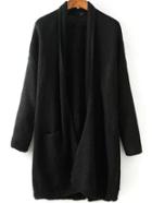 Romwe With Pocket Split Loose Black Cardigan