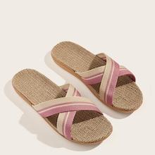 Romwe Striped Cross Strap Slippers