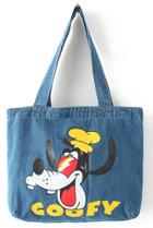 Romwe Blue Cartoon Dog Print Denim Bag