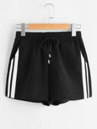 Romwe Drawstring Waist Striped Side Sports Shorts