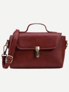 Romwe Burgundy Faux Leather Push Lock Satchel Bag