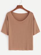Romwe Light Brown Scoop Neck Plain T-shirt