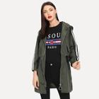 Romwe Letter Print Striped Side Hooded Outerwear