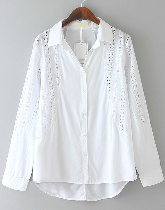 Romwe Hollow Dipped Hem Blouse