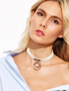 Romwe White Double Ring Accent Choker Necklace
