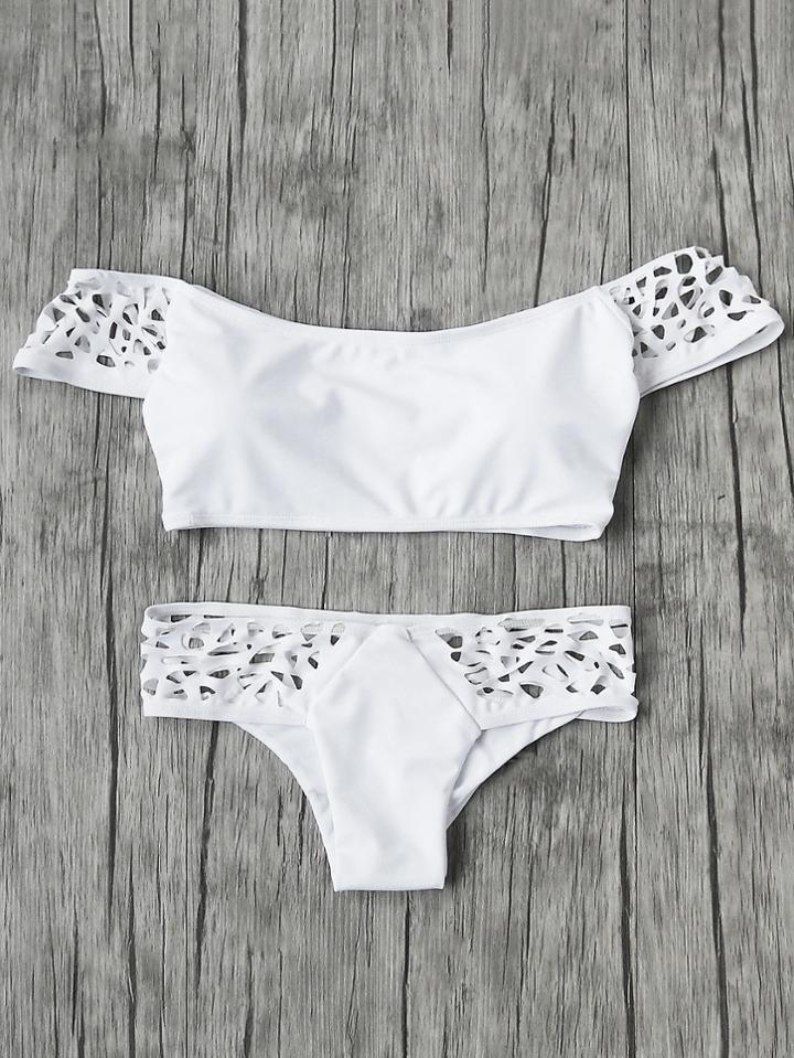 Romwe Hollow Out Off The Shoulder Bikini Set