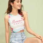 Romwe Floral & Letter Print Tank Top