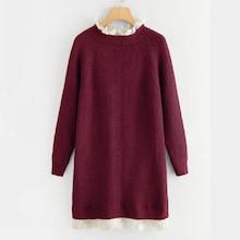 Romwe Plus Guipure Lace Trim Raglan Sleeve Sweater Dress