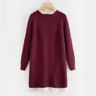 Romwe Plus Guipure Lace Trim Raglan Sleeve Sweater Dress