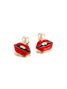 Romwe Faux Pearl Detachable Lip Earrings