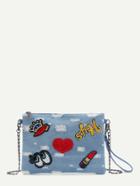 Romwe Distressed Crown And Heart Patch Denim Clutch Bag