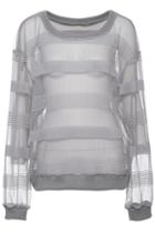 Romwe Striped Print Semi-sheer Grey Blouse