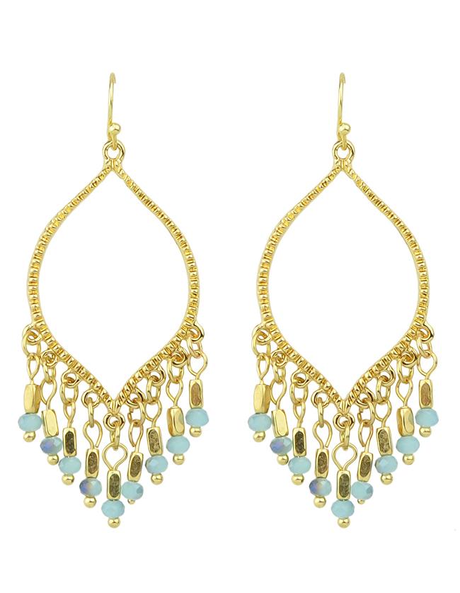 Romwe Gold Plated Hanging Beads Chandelier Earrings
