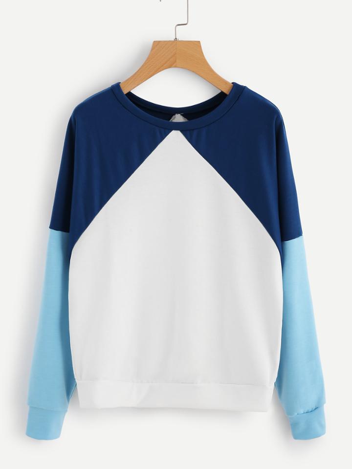 Romwe Cut And Sew Drop Shoulder Sweatshirt