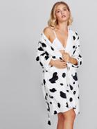 Romwe Cow Print Tie Waist Robe