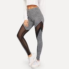 Romwe Mesh Insert Chevron Marled Leggings