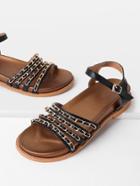 Romwe Chain Decorated Strappy Pu Sandals