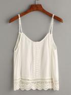 Romwe White Contrast Crochet Hollow Out Cami Top