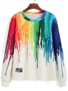 Romwe Color Round Neck Ink Print Sweatshirt