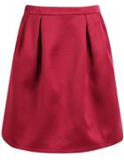 Romwe Zipper Pleated Wine Red Skirt