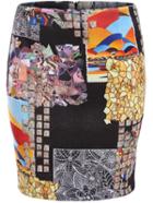 Romwe Abstract Print Zipper Bodycon Skirt