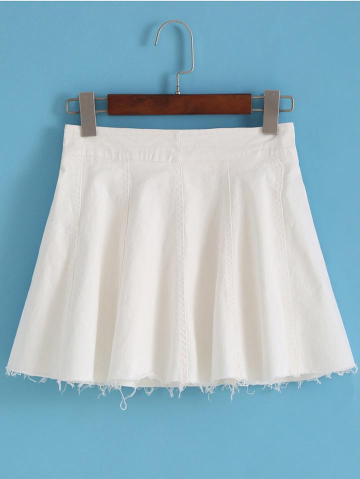 Romwe Back Zipper Fringe Denim Skirt
