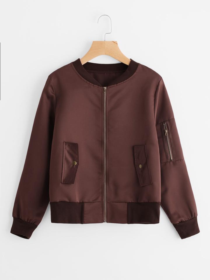 Romwe Pocket Sleeve Zip Up Jacket