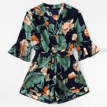 Romwe Plus Floral Print Surplice Front Jumpsuit