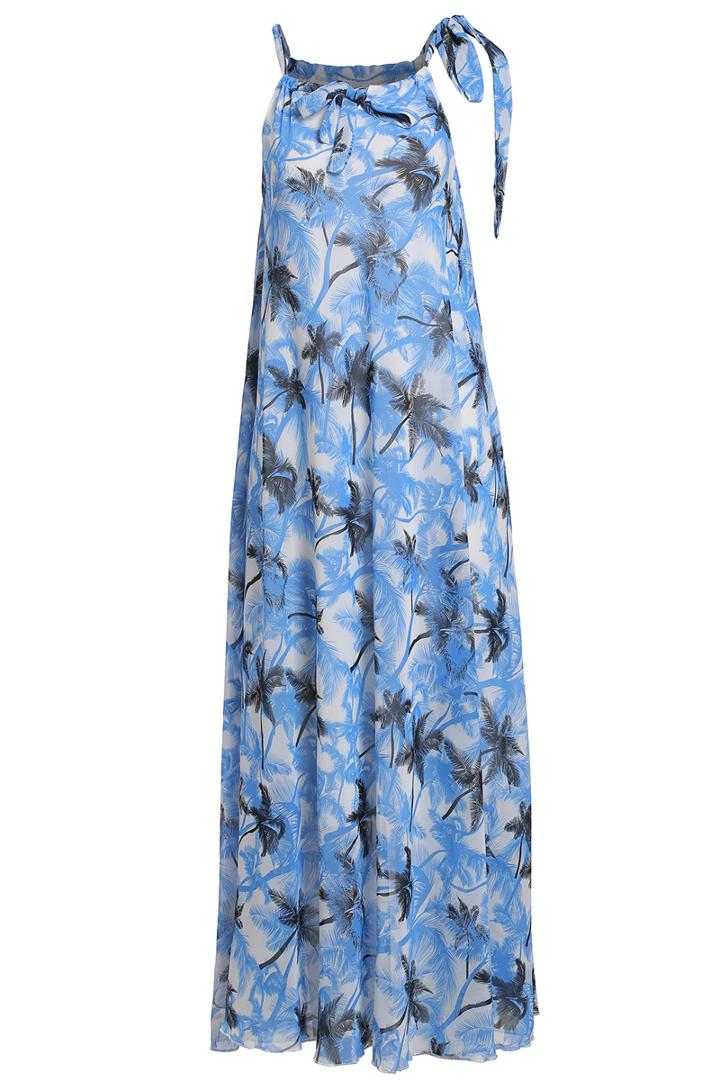 Romwe Strap Trees Print Maxi Dress