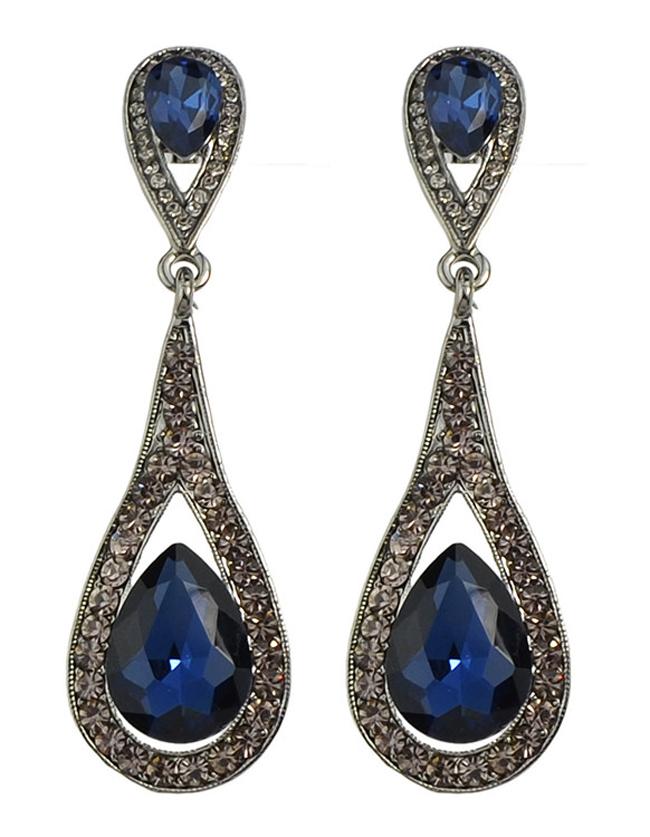 Romwe Blue Elegant Long Drop Earrings