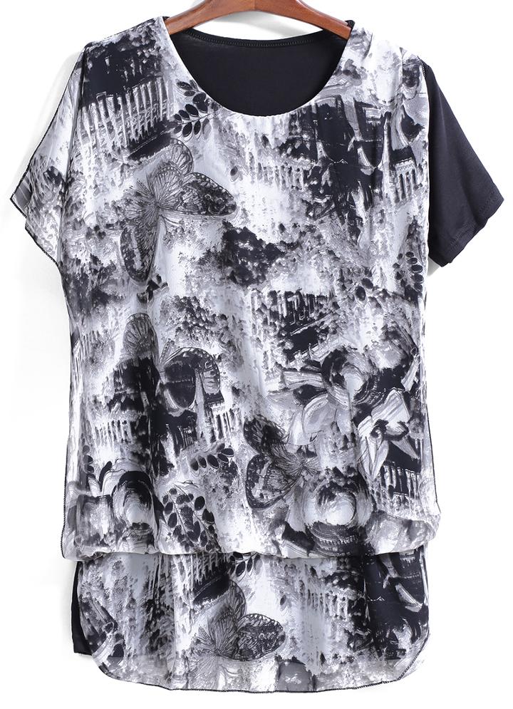Romwe Butterfly Print Loose Top