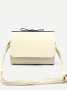 Romwe White Faux Leather Crocodile Embossed Flap Shoulder Bag