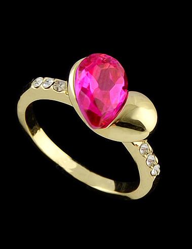 Romwe Red Diamond Gold Heart Ring