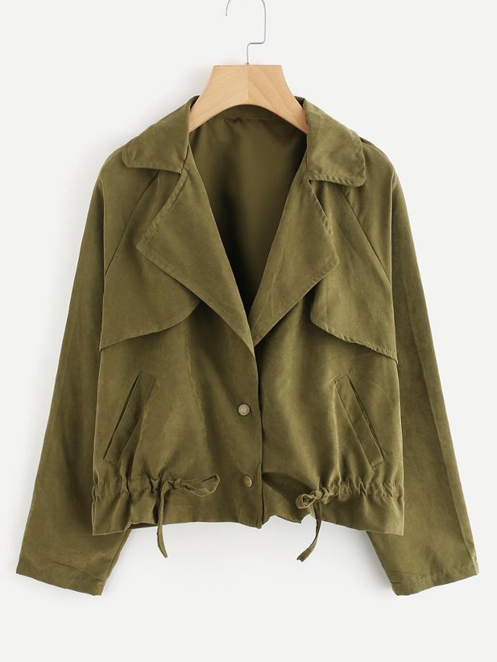 Romwe Drawstring Hem Raglan Sleeve Coat