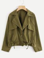 Romwe Drawstring Hem Raglan Sleeve Coat