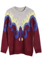 Romwe Flower Print Red Jumper