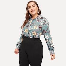 Romwe Plus Button Through Floral Print Blouse