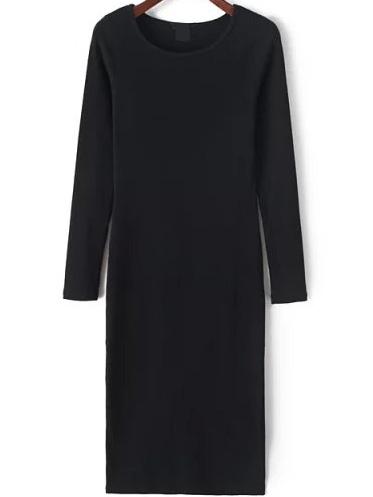 Romwe Round Neck Long Sleeve Slim Black Dress