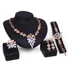 Romwe Rhinestone Necklace & Earrings & Bracelet & Ring