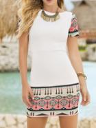 Romwe White Short Sleeve Print Bodycon Dress