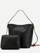 Romwe Black Faux Leather Convertible Shoulder Bag Set
