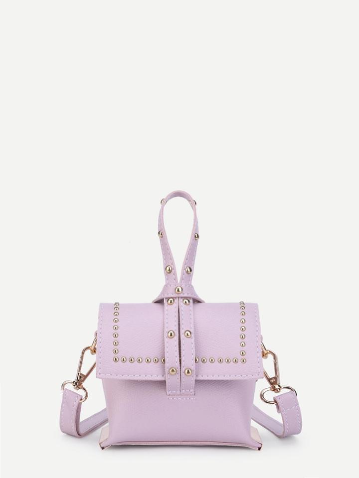 Romwe Studded Detail Pu Shoulder Bag With Handle