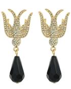 Romwe Black Drop Gemstone Gold Diamond Swallow Earrings