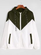Romwe Color Block Drawstring Hooded Zip Up Jacket