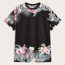 Romwe Guys Botanical Print Round Neck Top