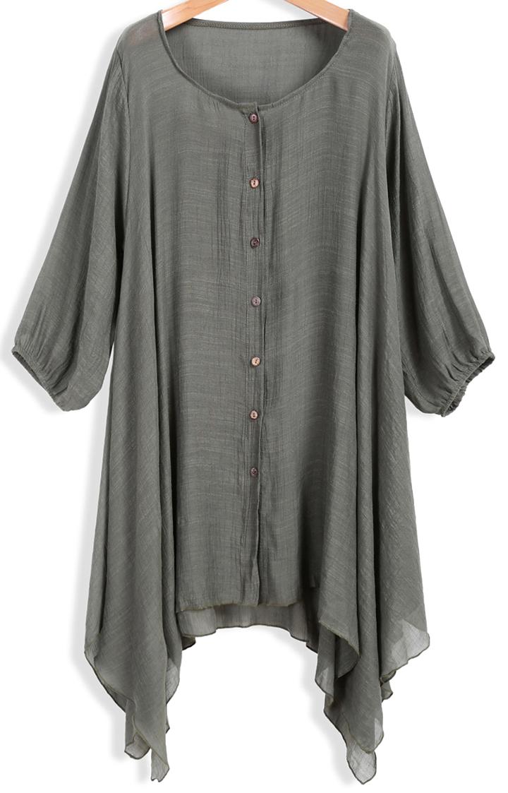Romwe With Buttons Asymmetrical Hem Army Green Top