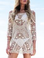 Romwe Apricot Long Sleeve Crochet Lace Blouse