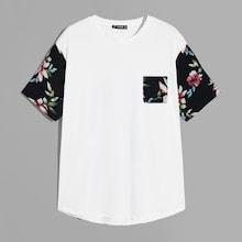 Romwe Guys Drop Shoulder Floral Sleeve Pocket Tee