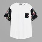 Romwe Guys Drop Shoulder Floral Sleeve Pocket Tee
