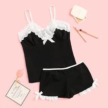 Romwe Floral Lace Cami Top & Shorts